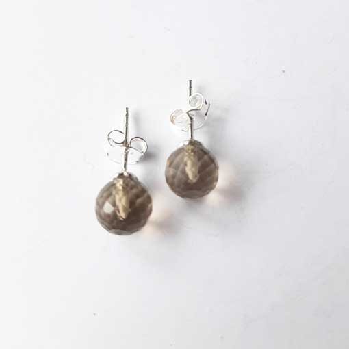 Semi Precious Stone Earrings Smoky Quartz / 1 pair / silver