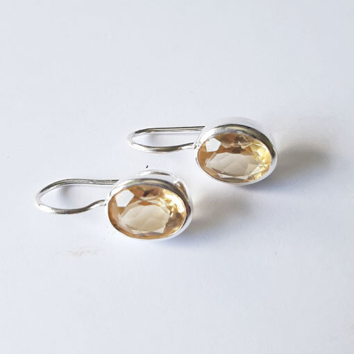Semi Precious Stone Earrings Citrin / 1 pair / silver