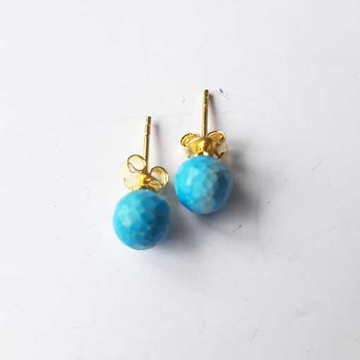 Semi Precious Stone Earrings, gold plated Howlite Turquoise / 1 Pair / golf