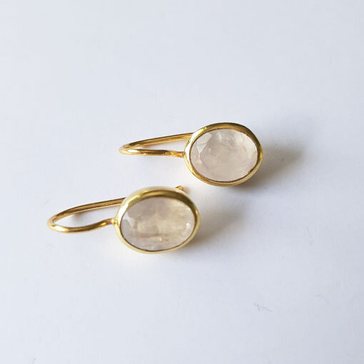 Semi Precious Stone Earrings  Moonstone / 1 pair / gold