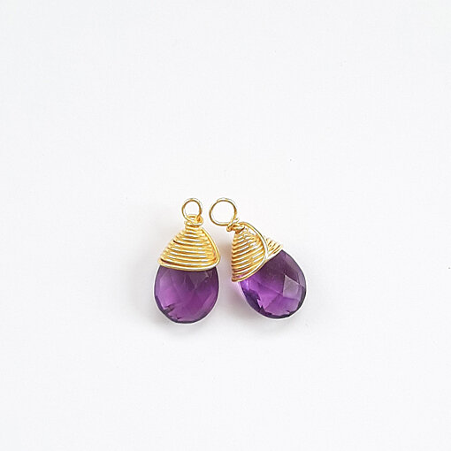 Halbedelsteintropfen Amethyst / 2 Stück / gold