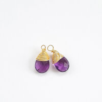 Semi-precious stone drop Amethyste / 2 pieces / gold