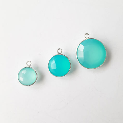 Aqua Calcedon 16mm / 1 piece / silver