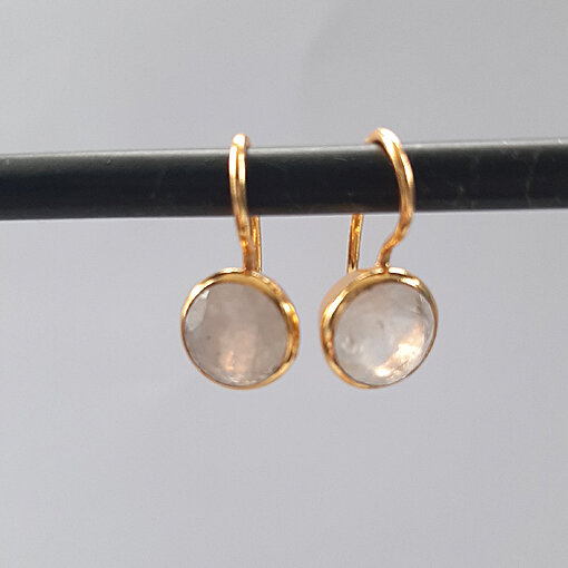 Semi Precious Stone Earrings, round moon stone / 1 pair / gold