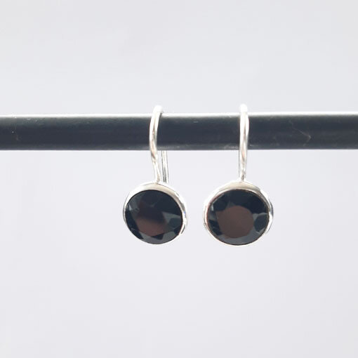Semi Precious Stone Earrings, round Onyx / 1 pair / silver