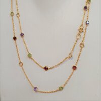 Silberkette mit Halbedelsteinen 90cm / Rosenquarz / gold