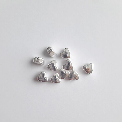 Little Heart Bead  5mm / 10 pieces / silver polished