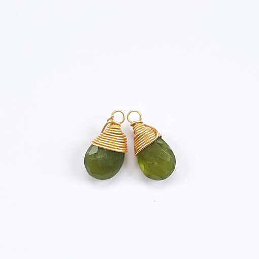 Halbedelsteintropfen Peridot / 2 Stück / gold