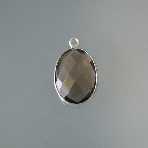 Rauchquarz 17 x 13mm / 3 Stück / silber / facettiert
