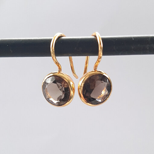 Semi Precious Stone Earrings, round onyx / 1 pair / gold
