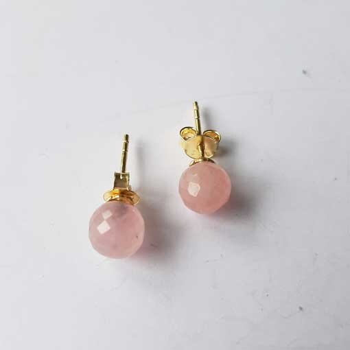 Semi Precious Stone Earrings, gold plated Rose Quartz / 1 pair / gold