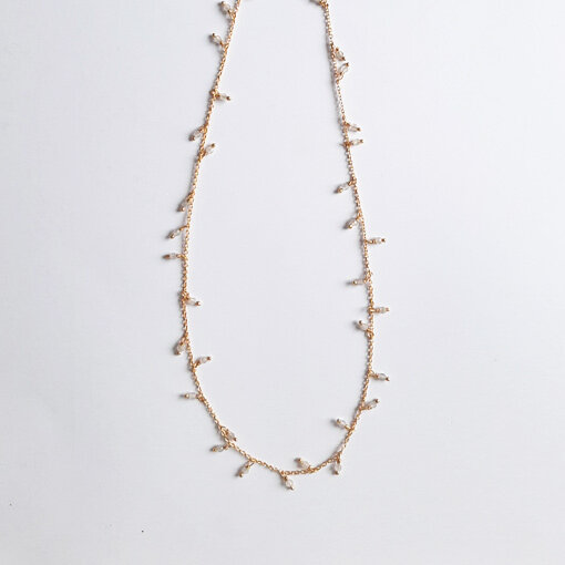 925 Sterling Silver Necklace 42+3cm / Moonstone / gold