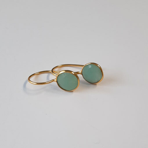 Semi Precious Stone Earrings Aqua Chalcedony / 1 pair / gold