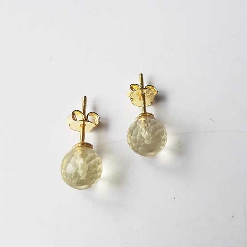 Semi Precious Stone Earrings, gold plated Green Amethyst / 1 pair / gold