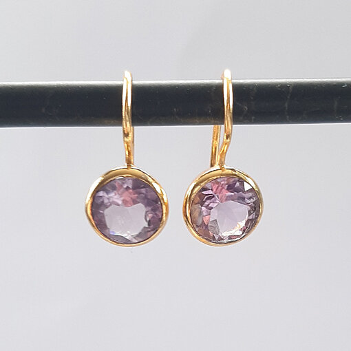 Halbedelstein Ohrhänger, rund lila Amethyst / 1 Paar / gold