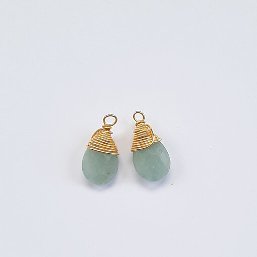 Semi-precious stone drop Aqua calcedony / 2 piece / gold