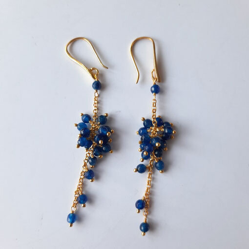 Semi Precious Stone Earrings Lapis / 1 pair / gold