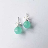 Semi Precious Stone Earrings Aqua Chalcedony / 1 pair /...