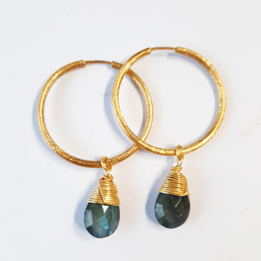 Halbedelstein Creole Labradorit 1 Paar / 23mm / gold