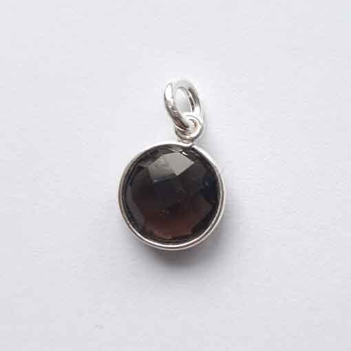 Semi Precious Gemstone Pendant, round Smokey Quartz 20mm / 1 piece / silver