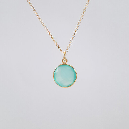 Aqua Calcedon 12mm / 3 Stück / gold