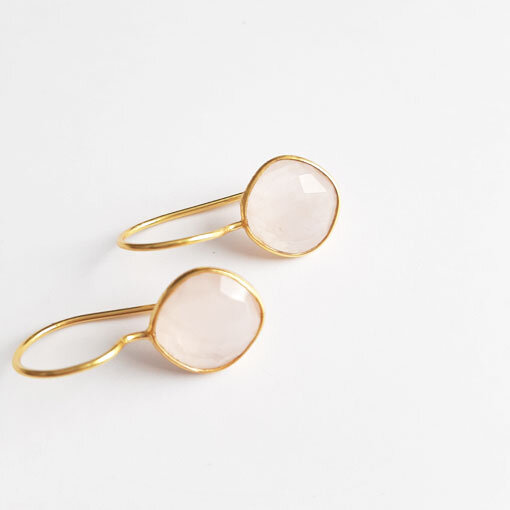Semi Precious Stone Earrings Rose Quartz / 1 pair / gold