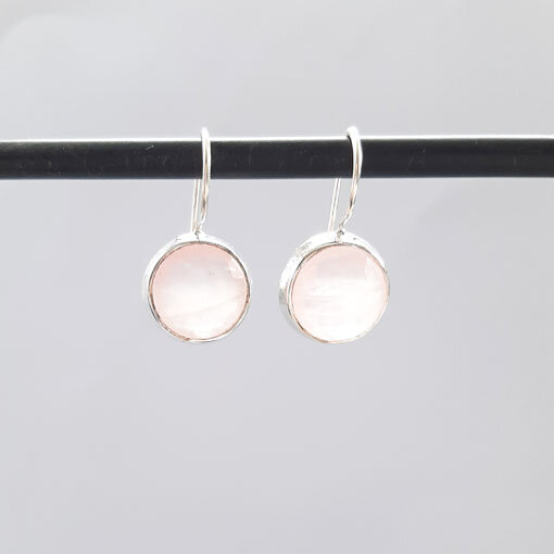 Semi Precious Stone Earrings Rose Quartz / 1 pair / silver