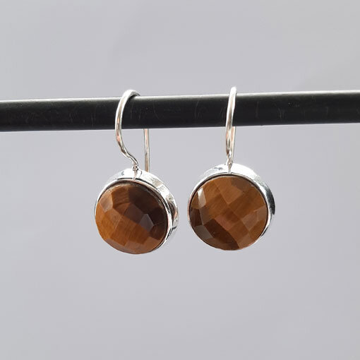 Semi Precious Stone Earrings Tigereye / 1 pair / silver