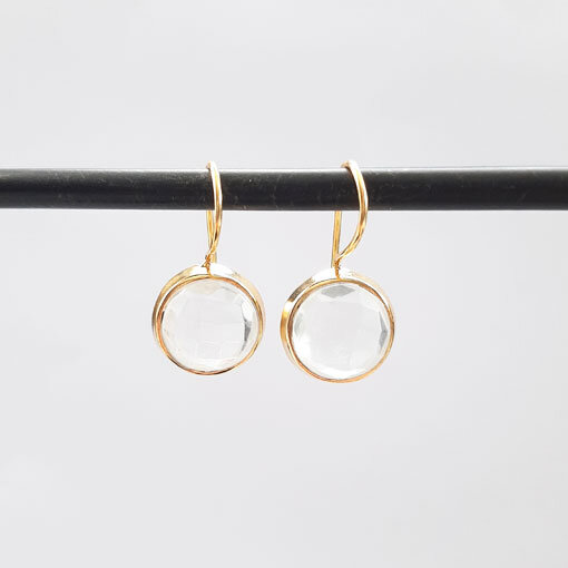 Semi Precious Stone Earrings Rock Crystal / 1 pair / gold