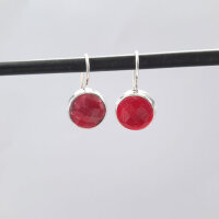 Semi Precious Stone Earrings Ruby / 1 pair / silver