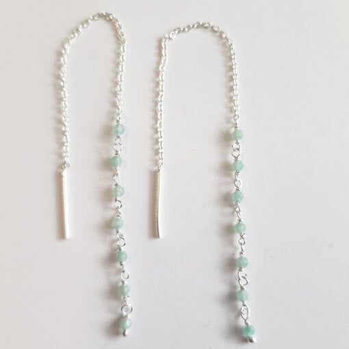 Semi Precious Stone Earrings Aqua Chalcedon / 1 pair / silver