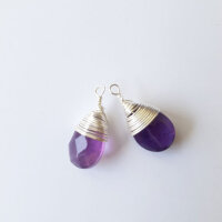 Halbedelsteintropfen lila Amethyst / 2 Stück / silber
