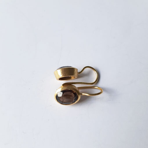 Semi Precious Stone Earrings, matt surface Smoky quartz / 1 pair / gold