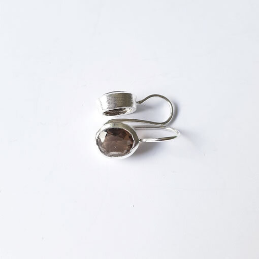 Semi Precious Stone Earrings, matt surface Smoky quartz / 1 pair / silver