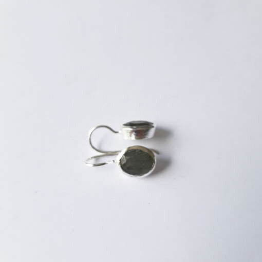 Semi Precious Stone Earrings, matt surface Labradorite / 1 pair / silver