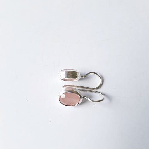 Semi Precious Stone Earrings, matt surface Rose quartz / 1 pair / silver