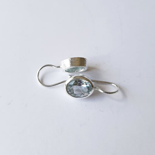 Semi Precious Stone Earrings, matt surface Topaz / 1 pair / silver
