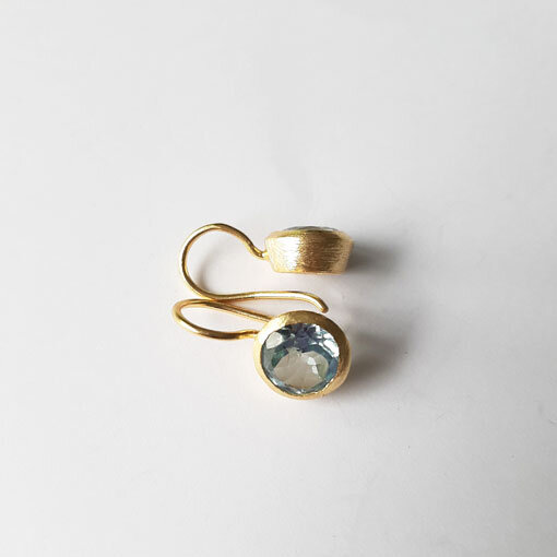 Semi Precious Stone Earring, matt surface, round Topaz / 1 pair / gold