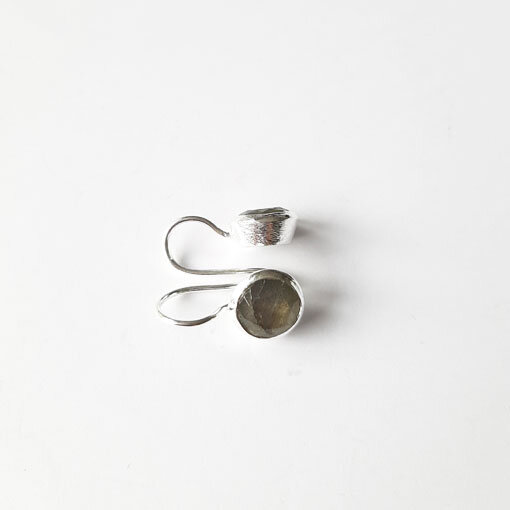 Halbedelstein Ohrhänger, mattiert, rund Labradorit / 1 Paar / silber