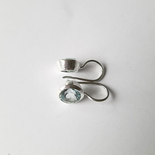 Semi Precious Stone Earring, matt surface, round Topaz / 1 pair / silver