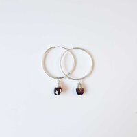 Semi Precious Stone Creoles Garnet / 25mm / silver