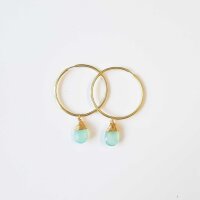Semi Precious Stones Creoles Aqua Chalcedony / 30mm / gold