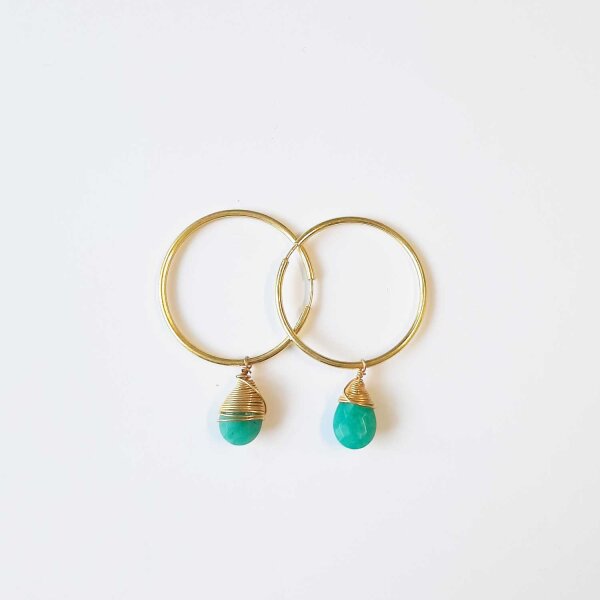 Semi Precious Stones Creoles Amazonite / 30mm / gold